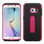 Wholesale Samsung Galaxy S6 Edge Armor Hybrid Stand Case (Black Hot Pink)